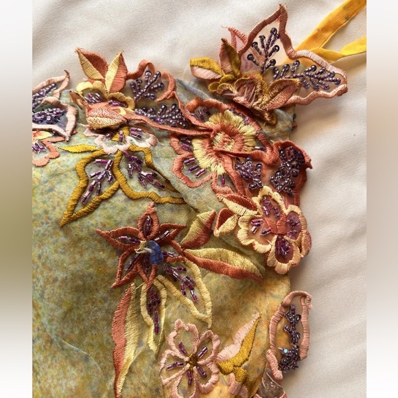 Vintage 100% Silk Dress Vintage Cache Rainbow Dress Prom Vintage Beaded Dress - Picture 10 of 17